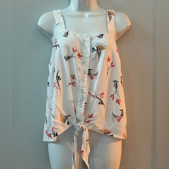womens LOFT floral button down tank w/ front tie - sz M - Picture 1 of 3